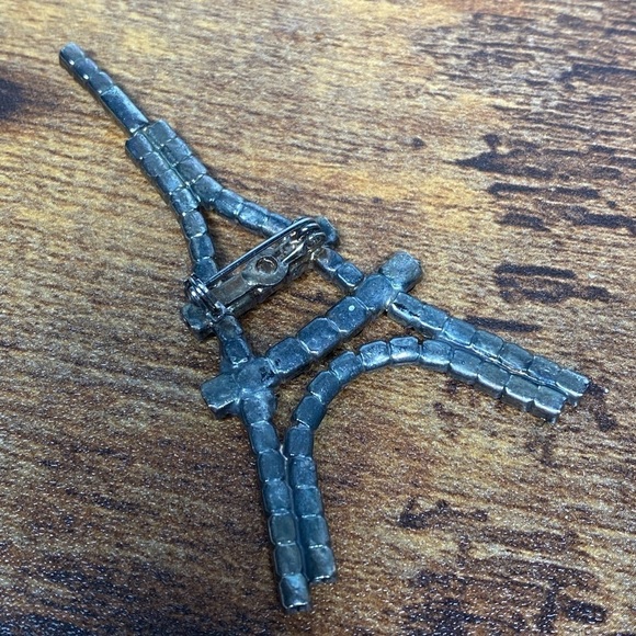 Brooch Eiffel Tower France Black Clear Rhinestones Pin Large Vintage - Picture 4 of 7